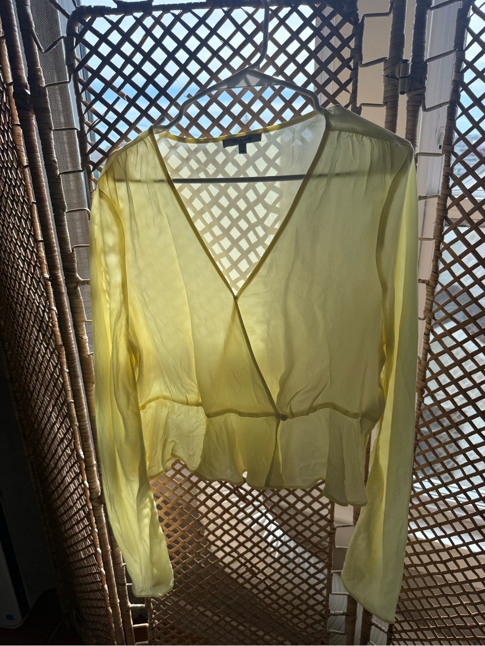 Madewell Pale Yellow V-Neck Wrap Blouse
